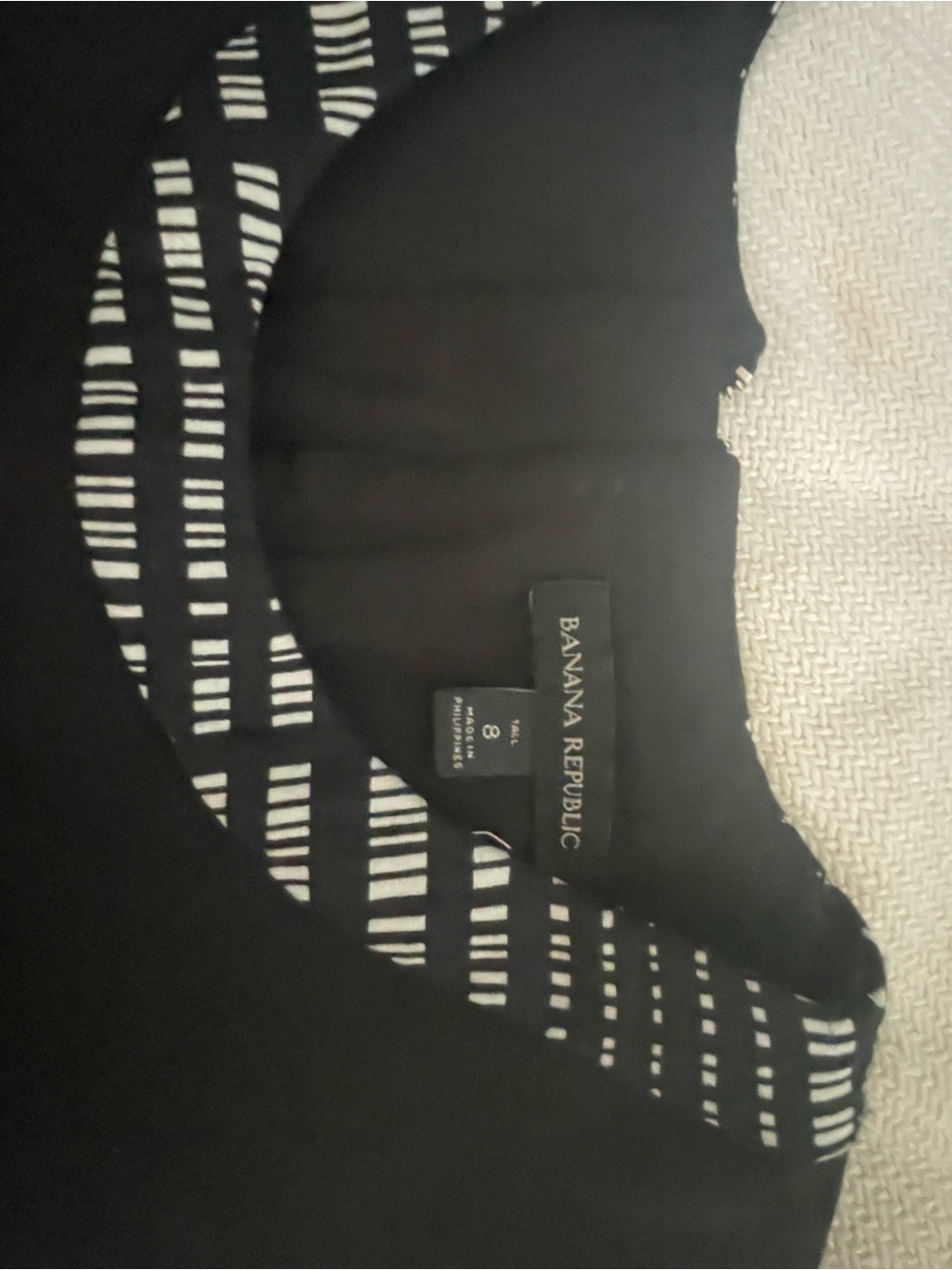 Banana Republic dress with black top and black and white pattern skirt